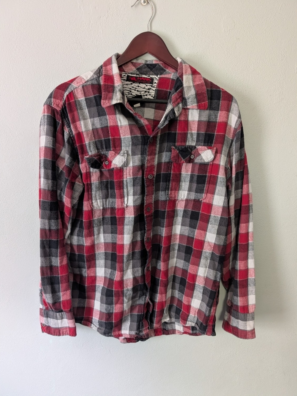 Tony Hawk Cotton Red & Black Plaid Flannel Button Down Long Sleeve Shirt Large